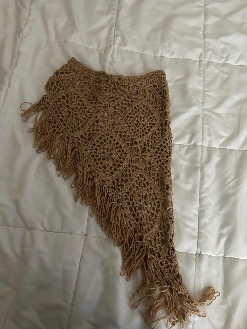 Boho Crochet Fringe Wrap Skirt in Tan